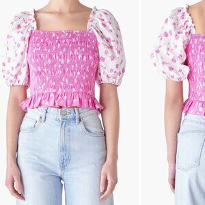 English Factory Tulip Print Smocked Top Size Large